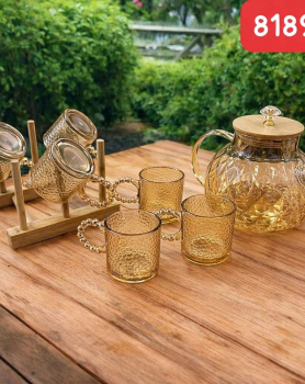 Pearl Cup With Bamboo Cover Pot (7 Pieces Set)