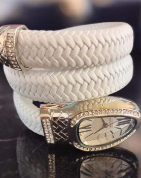 bvlgari leather white silver