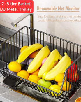 High Quality JIBAIJU Metal Trolley 5 tier Basket with Movable Wheels.