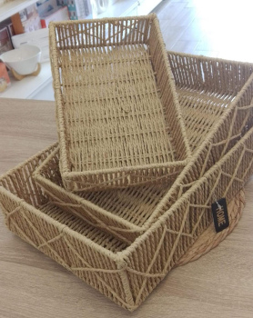 طقم سلّات قشّ مستطيل لعدّة إستعمالات 