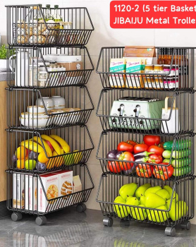 Metal Trolley 5 tier Basket with Movable Wheels