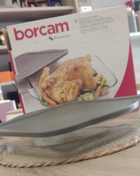 صينيّة فرن زجاج حراري مربّعة مع غطا بلاستيك