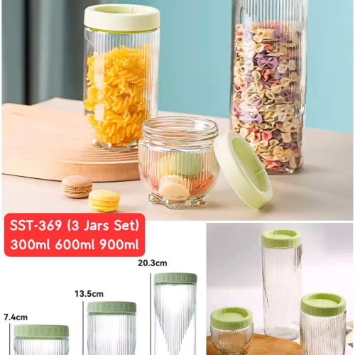3 Jars Set / Seales Storage Tank / Interlocking Stackable Glass Jars.
