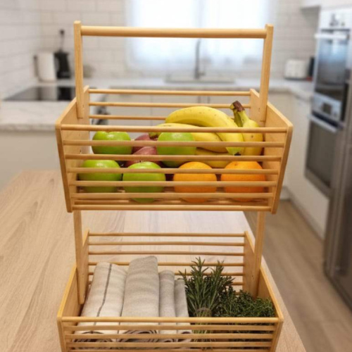 سلة خشب طبقتين لتنظيم المطبخ