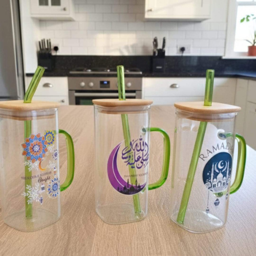 كبايات زجاج شفافة بتصاميم رمضانية راقية