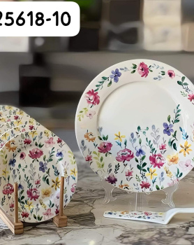 8 Pcs Cake Plate Set Floral Design