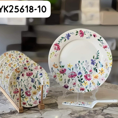 8 Pcs Cake Plate Set Floral Design