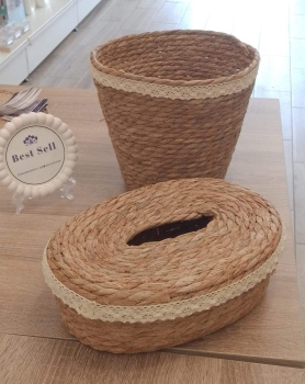  سلة قش مع علبة محارم قش  