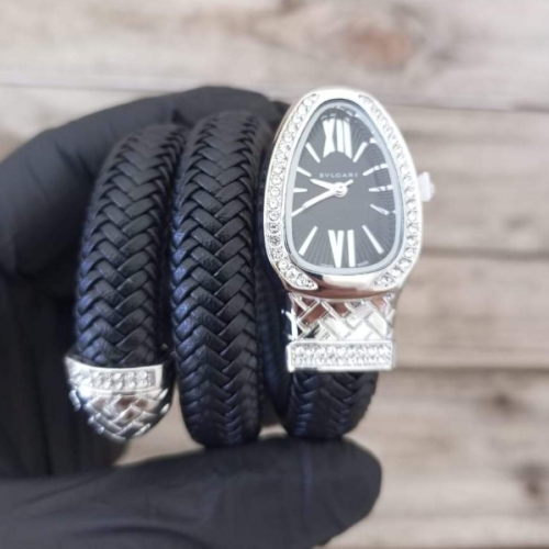 bvlgari leather  black silver 