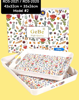 2 Pcs Floral Melamin Tray Set