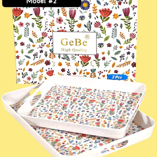 2 Pcs Floral Melamin Tray Set