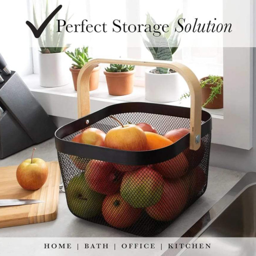 🟡 سلّة معدنية شبك بتصميم عصري